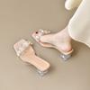 Delicate Rhinestone Transparent Cool Slippers Girl 2025 Summer Fairy Style Temperament High Heels Square Head Thick Heel Crystal Sandals