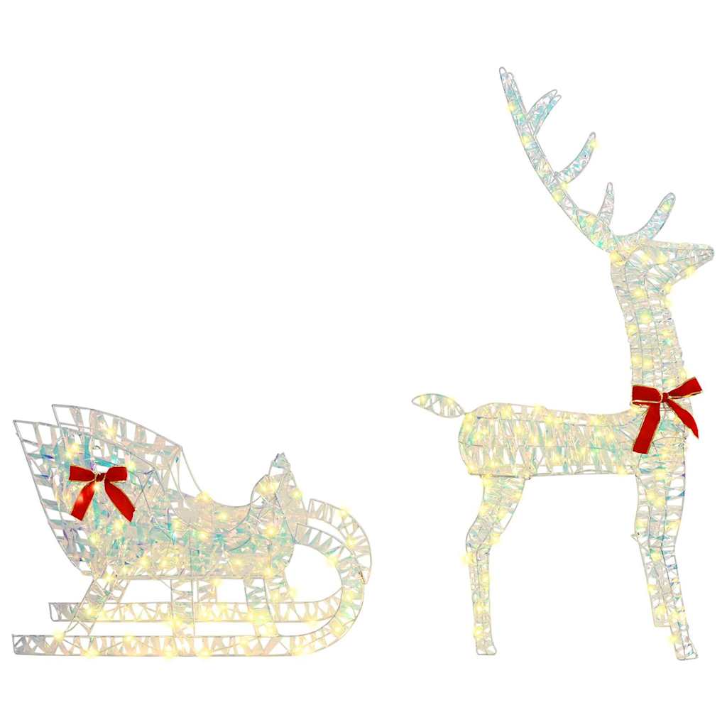 Reindeer Pulled Sled Warm White 70 X 26 X 129 Cm PET