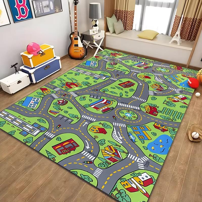Children’s Educational City Life Playmat Rug Road Traffic System Carpet for Bedroom Playroom Fun Learning Floor Mat Safe Kids