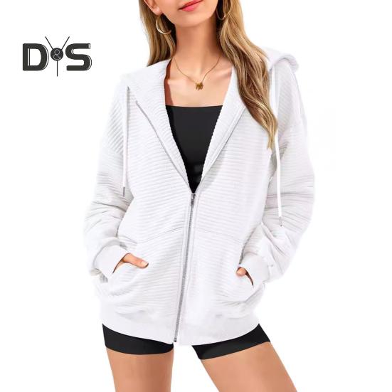 

Осень-зима Женское пальто с капюшоном, застегивающееся на молнию, с капюшоном, длинными рукавами, однотонными карманами, утолщенная спортивная куртка, свободная повседневная одежда, школьное пальто XL белый