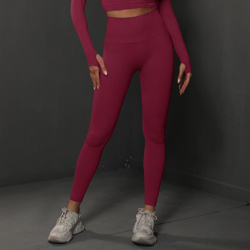 Women's High-Waist Seamless Knitted Yoga Pants - Hip-Lifting, Solid Color, Spring/Summer