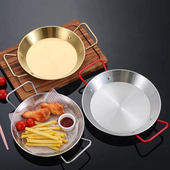 Prato Extra Grosso para Frutos do Mar com Alças de Aço Inoxidável Dupla Orelha Prato de Servir para Ensopado de Lagostim Bandeja para Frango Frito Coreano
