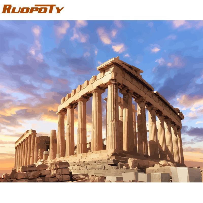 

Рамка RUOPOTY, пейзаж, сделай сам, набор для рисования по номерам, современная настенная художественная картина по номерам, акриловая краска на холсте для дома 40x50CM NO Frame