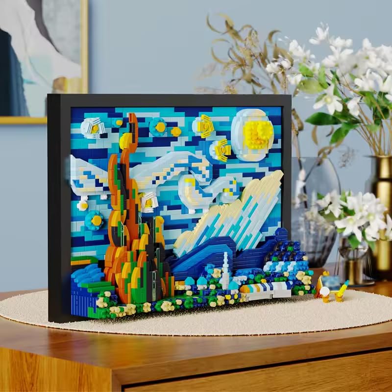 Zmart 1731-Piece Creative 3D Oil Painting Building Block Set, Famous Art Photo Frame, 3D Puzzle Assembly Kit, Mosaic Art, 3D Puzzle, Oil Painting