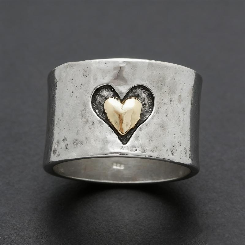 Delicate CopperColor Heart Ring for Women Fashion Metal Two Tone Engagement Wedding Ring Jewelry