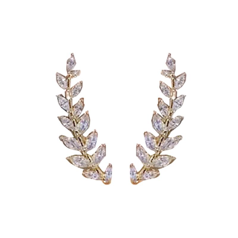 

Luxury Rhinestone Leaf Stud Earrings for Women Shiny Wheat Ear Cuff Wedding Jewelry Exquisite Fashion Accessory