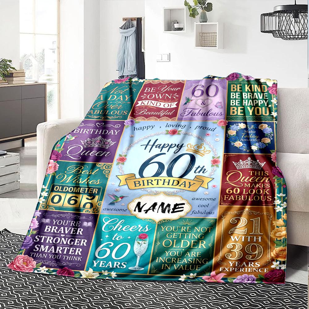 Happy 60Th Birthday Blanket Personalized Name Soft Warm And Versatile For Sofa Bed Office And Travel Machine Washable Comfortable In All Seasons Best