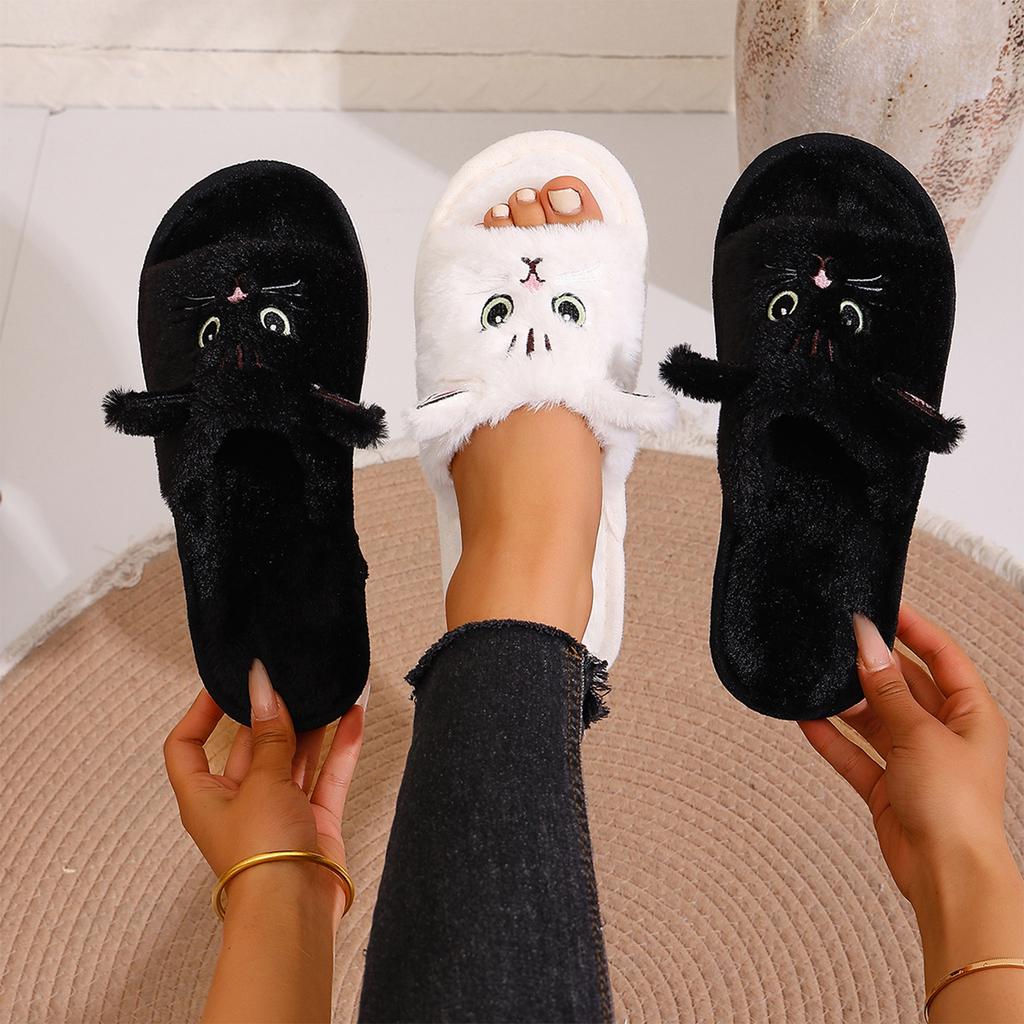 Women's Cute Open Toe Indoor Cotton Slippers, Warm Soft Home Slippers