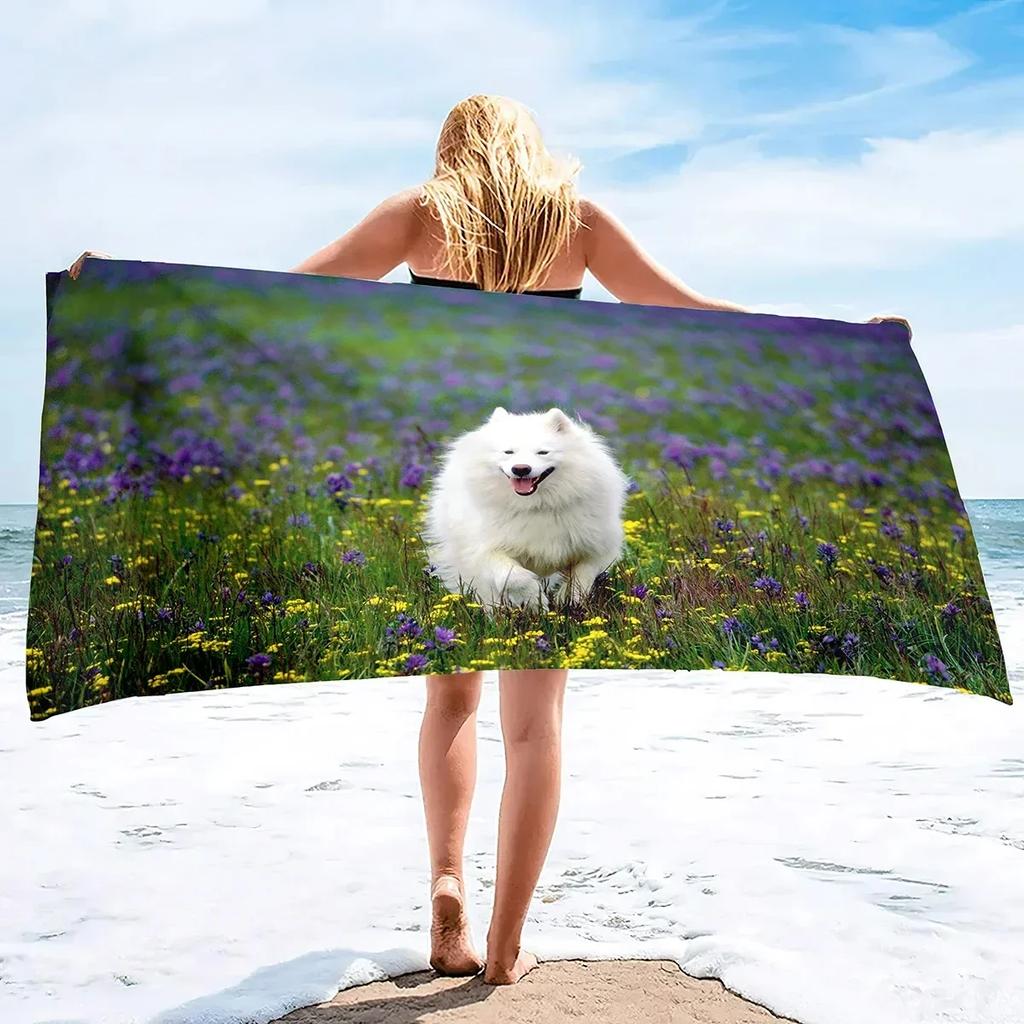 Samoyed Dog Beach Towel Cute Pet Bath Towel Microfiber Quick Dry Travel Sport Spa Swimming Pool Towels Absorbent Bikini Cover Up
