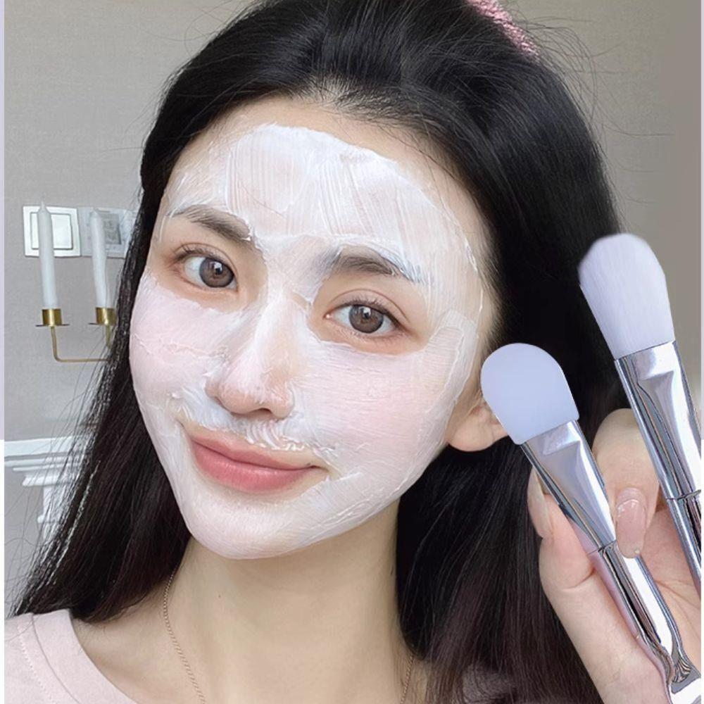 Soft Hair Silicone Face Mask Brush Chrome Handle Foundation Applicator Makeup Brush Beauty Tool