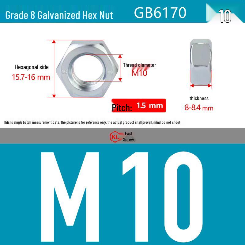 Galvanized Hex Nuts, Flat Washers, Spring Washers in M2-M48, Blue and White Zinc Coated