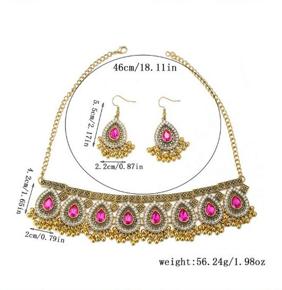 Elegant European Retro Gemstone Necklace & Earrings Set