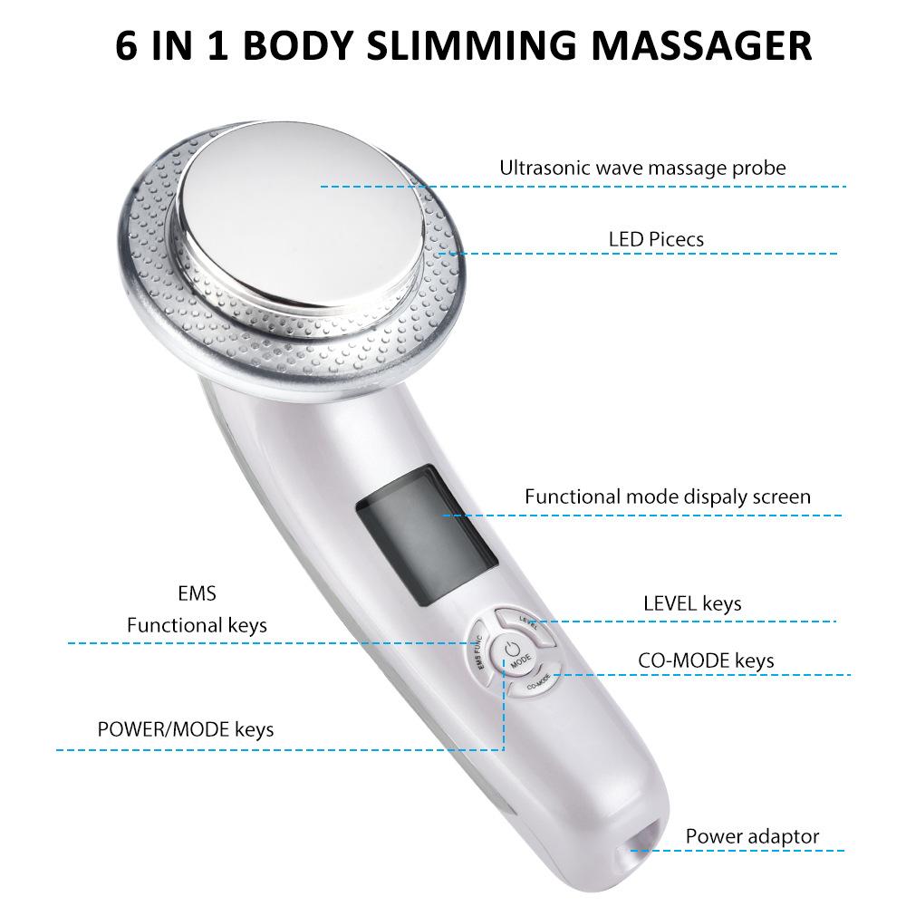 6 In 1 Ultrasound Cavitation Body Slimming Massager Weight Loss Anti-Cellulite Fat Burner Galvanic Infrared EMS Therapy Machine