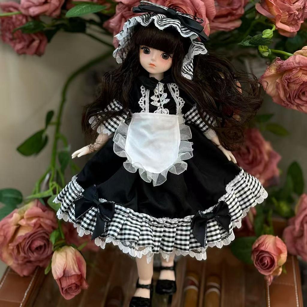 30cm Bjd Doll with Clothes Long Hair Attractive Eyes Princess Dress Movable Jointed Toy