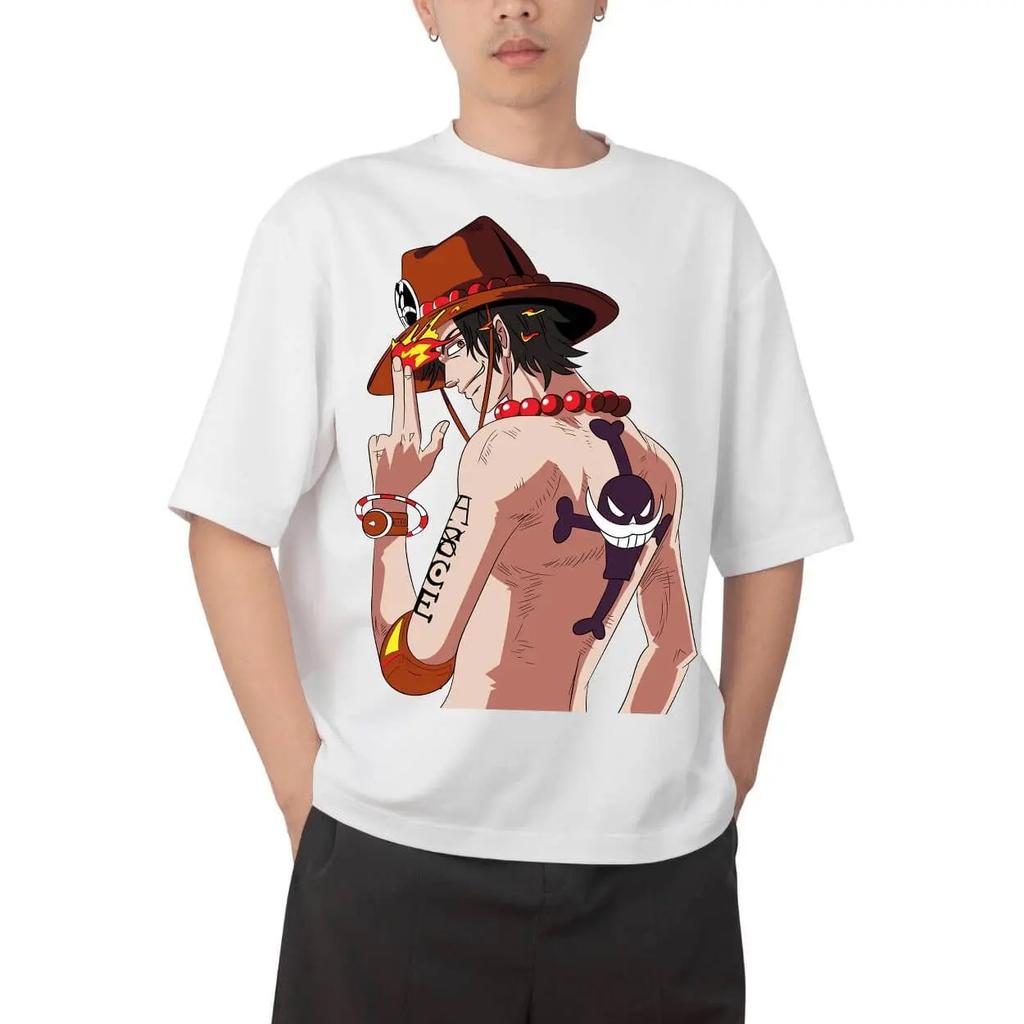 One Piece Portgas D. Ace Anime Comfortable Fashion Vintage Double-Sided Band Graphic Print Women And Men T-shirts