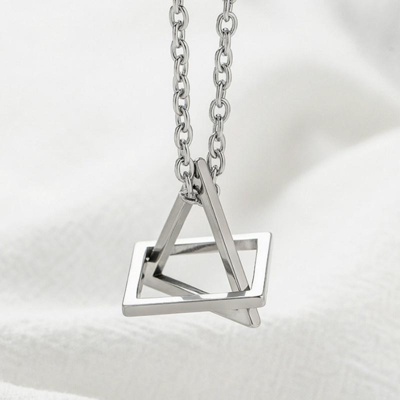 Girls Fashion Simple Space Geometry Necklace Triangle Square Pendant Personality Street Hip Hop Student Couple Creative Gift