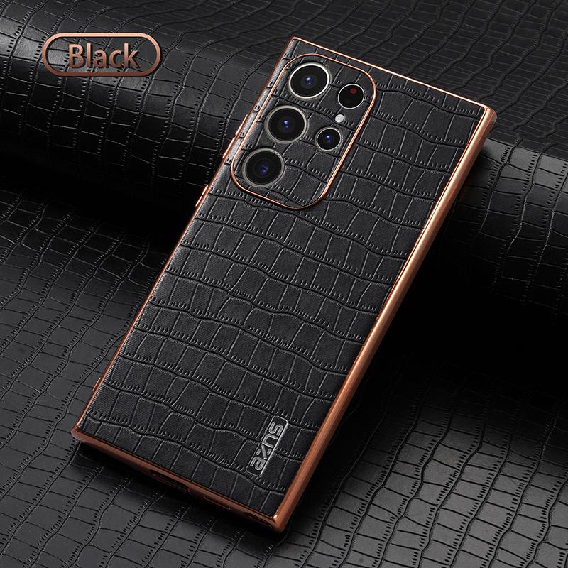 

Чехол из ПУ кожи с узором крокодила для Samsung Galaxy S25 edge S24 S23 S22 Plus Ultra с полной защитой камеры, рама-пластина, мягкая накладка for Galaxy S24 чёрный