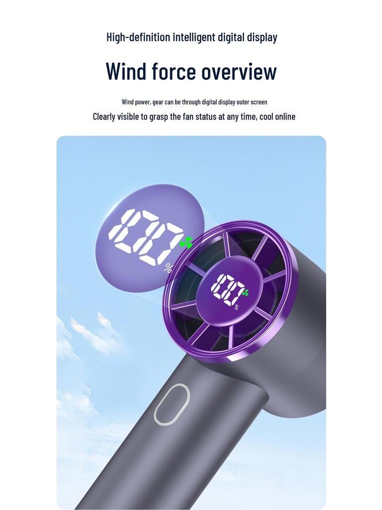 T29 High-Speed Portable Fan: USB Charged, Mini Size, 100-Speed Digital Display, Powerful Turbine