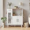 Kitchen Sideboard, Drawer, 3 Doors, Fluted Acrylic, Open Shelf, White and Oak