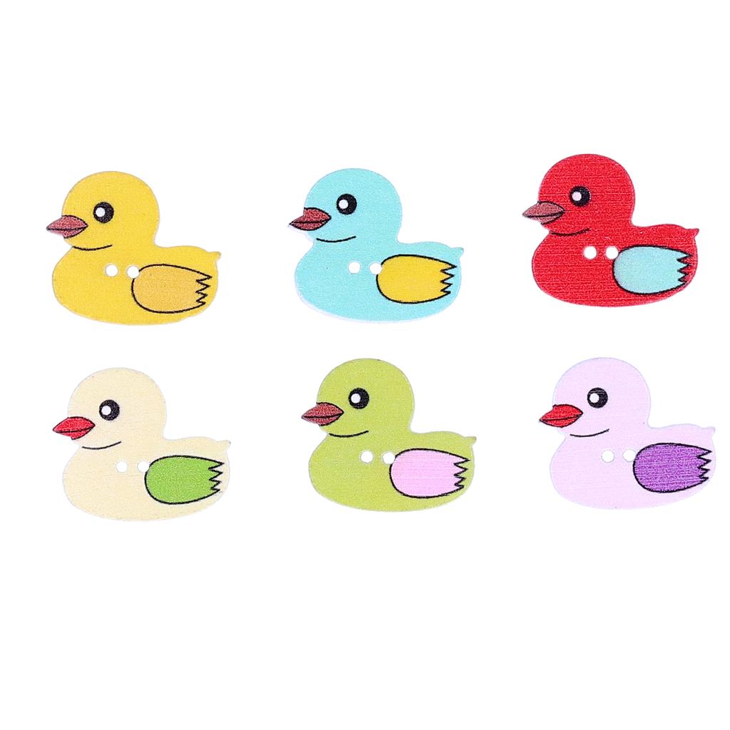 50Pcs DIY Wood Buttons Cute Cartoon Duck Pattern Buttons for DIY Crafts Scrapbooking