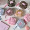 Retro Leopard Print Plush Small Square Bag Portable Sanitary Napkin Storage Bag for Girls Student Menstrual Bag Small Makeup Bag