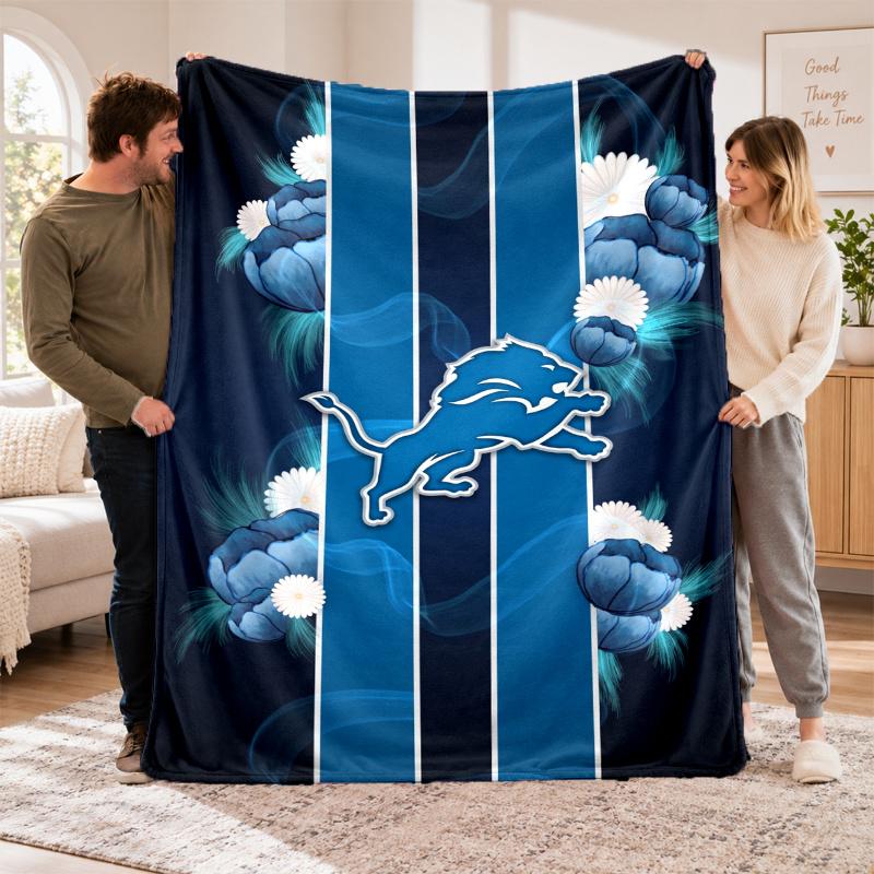 Flannel Fleece Blanket with Detroit Lions Design, Soft Lightweight Throw for Bed Sofa Travel