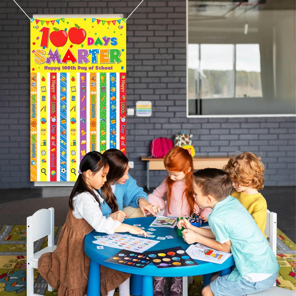 100 Days Of School Door Banner, Happy 100Th Day Classroom Decoration, Kindergarten Preschool Teaching Supplies, Colorful Educati