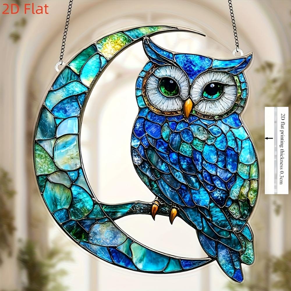 2D flat moon owl pendant, suitable for car, wall, garden, porch, bedroom, office, outdoor patio decoration\