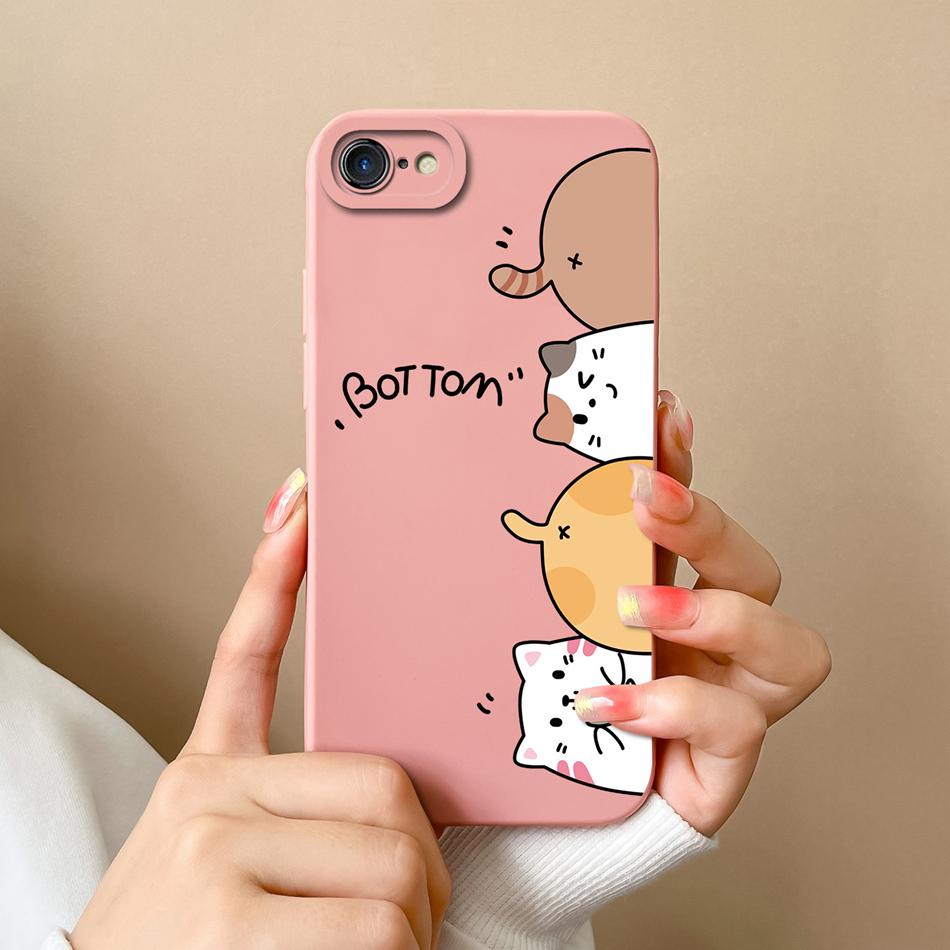 For iPhone 7 8 Plus Case Cute Animals Phone Cover For iPhone 6 SE X XR XS Max Camera Protection Soft Liquid Silicone Back Covers