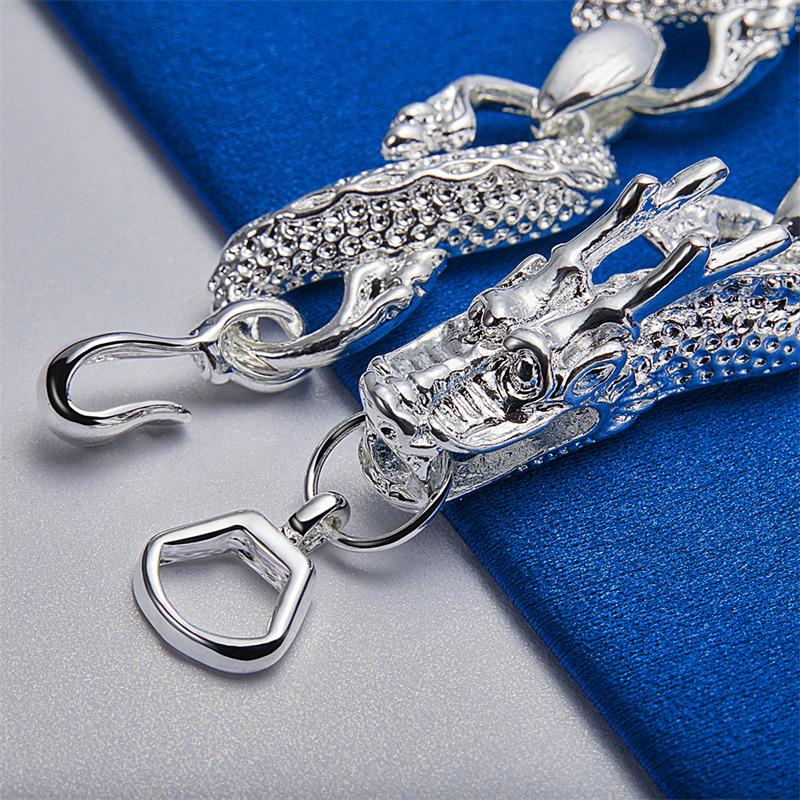 925 Sterling Silver 8-inch Chinese Loong Chain Bracelet Fashion Accessories Wedding Jewelry for Men and Women's Party