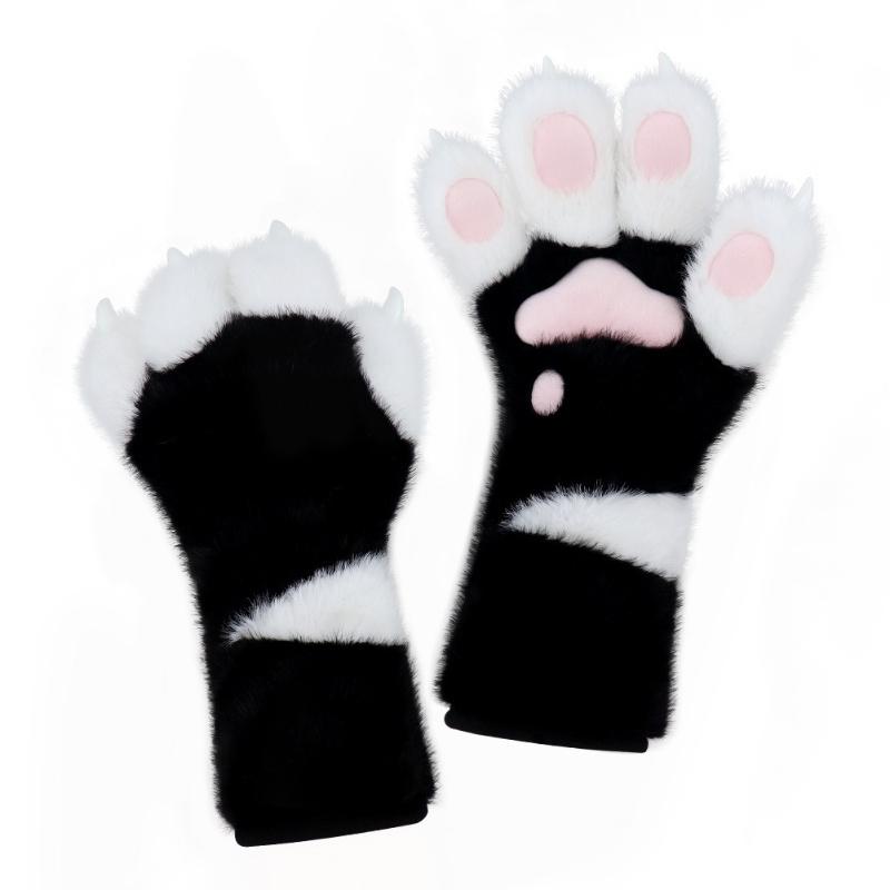 

Fury Handmade Animal Claws Long Gloves Furry Plush Gloves Halloween Cos Paw Props One Size чёрный