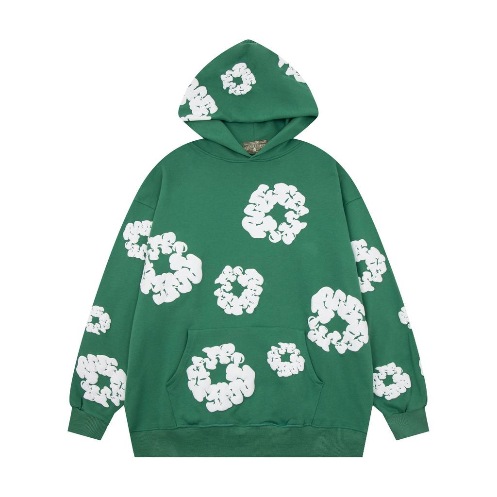 Felpa con cappuccio floreale trendy marca americana pullover casual ampio con stampa digitale per uomo e donna