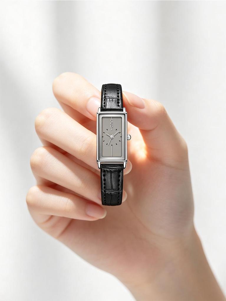 Gedi Women's Rectangle Quartz Watch - Black Crocodile Leather, Waterproof & Elegant for Daily Wear