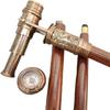 Brass Telescope Compass London Hidden On Top Wooden Walking Stick Canes