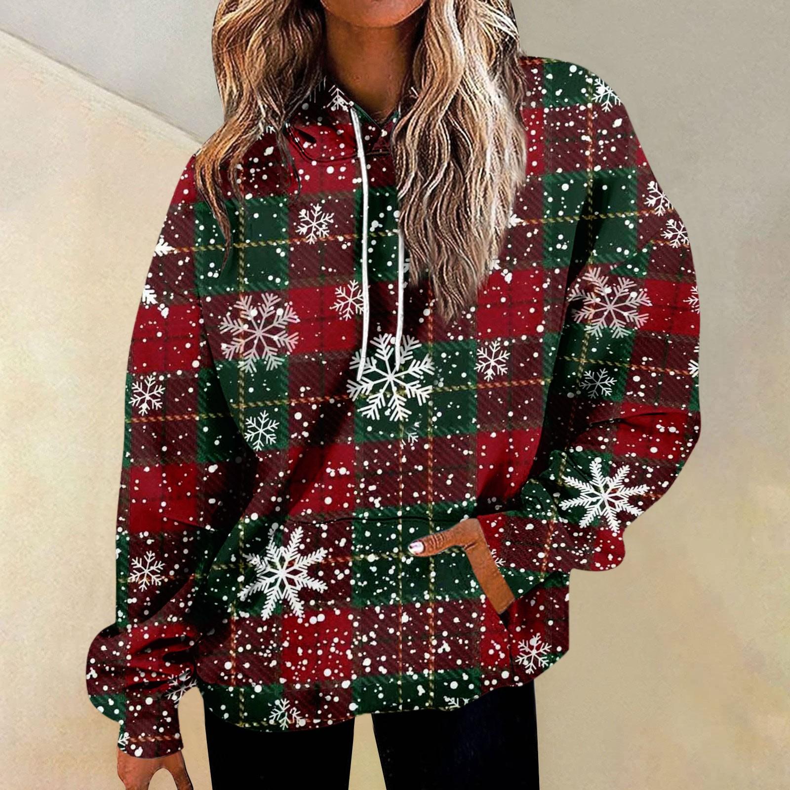 

Женские повседневные модные рождественские пуловеры с длинными рукавами и принтом, толстовки с капюшоном XL темно-зеленого