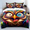Colorful Exaggerated Owl Art Illustration Bedding Set For Kids Luxury Gift 3Pcs Digital Print Comforter Set Soft Comfortable