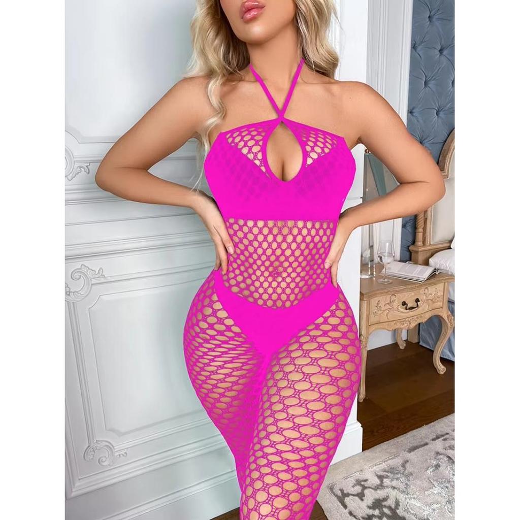 Sexy Fishnet Bodysuit Mature Lingerie Halter Jumpsuit Mesh One-Piece Fishnet Bodystockings Stylish Outfit for Daily Wear