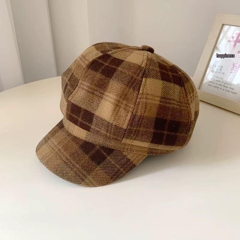 Chic Tweed Plaid Newsboy Beret Cap for Women