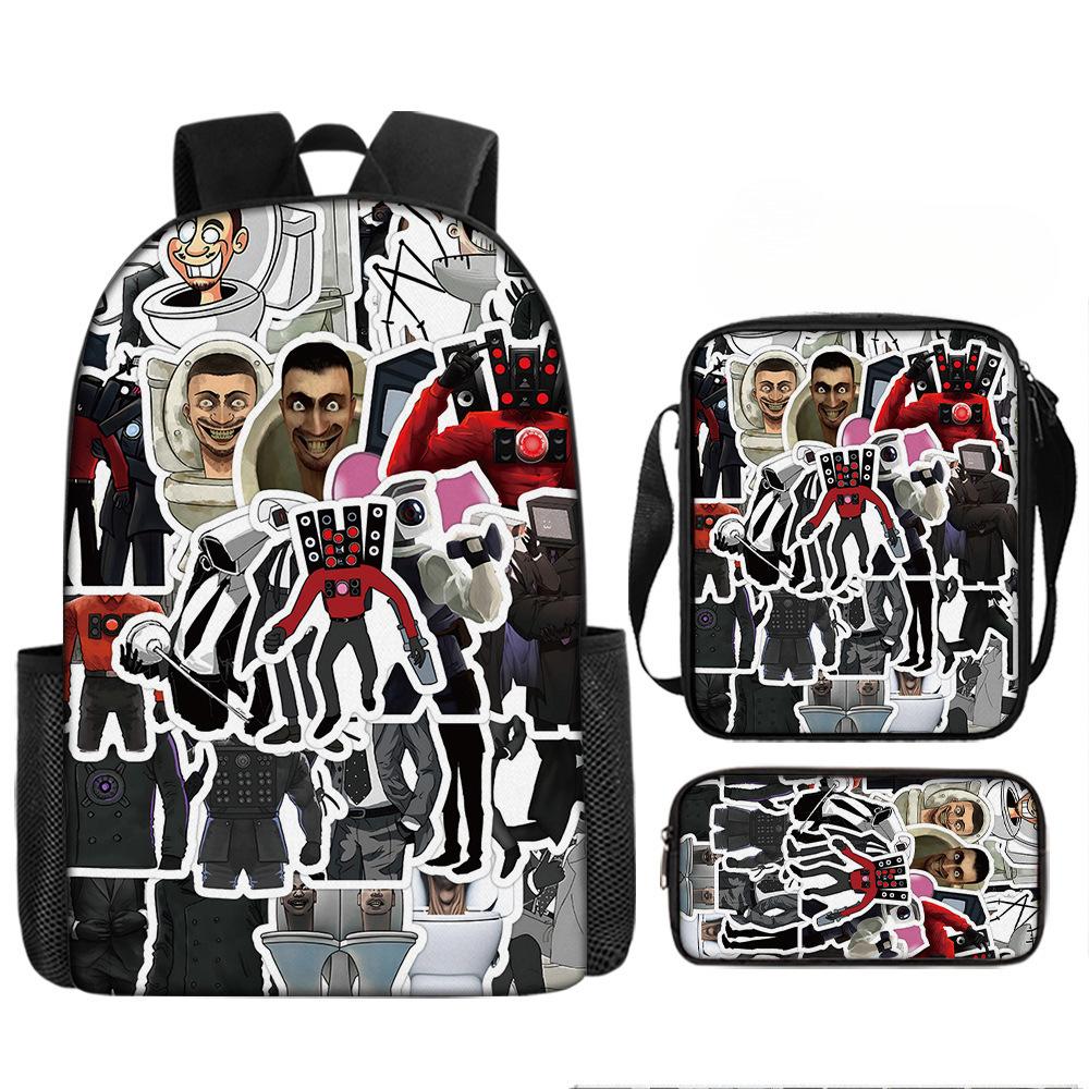 Toilette Mann und Monitor Person Skibidi Toilette Spiel Cartoon Rucksack, Umhängetasche, Federmäppchen