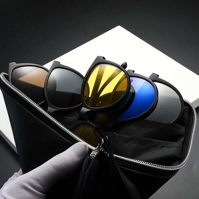 Sunglasses Clip Set Glasses Magnetic Interchangeable Pieces Men'S And Women'S Retro Black Frame Myopia Glasses Frame Dual-Purpose Sunglasses 2365