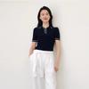 Gejia 2024 Spring/Summer Women's Polo Collar Color Block Short Sleeve Ice Silk Slim Fit T-Shirt