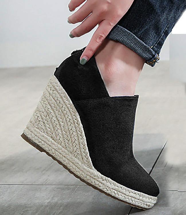 Women High Heels Espadrilles Shoes Causal Suede Pumps Wedges Platform Pointed Toe Sip On Zip Skid Resistance Comfort