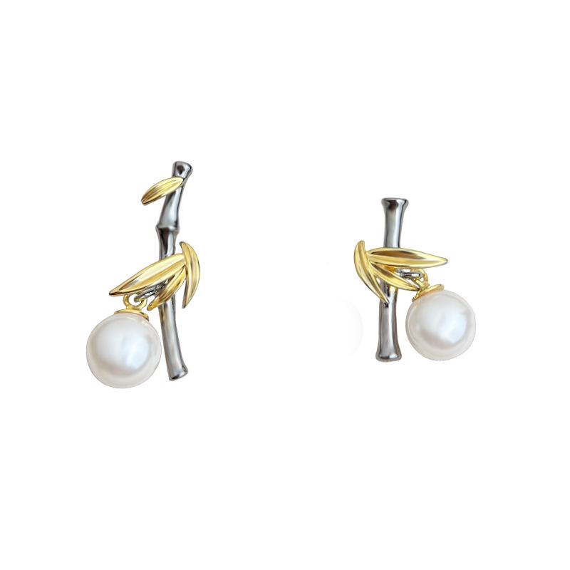 18k Vergoldete Perlenohrringe - Chinesisches Bambusblatt-Design, Retro & Luxuriöser Stil für Frauen