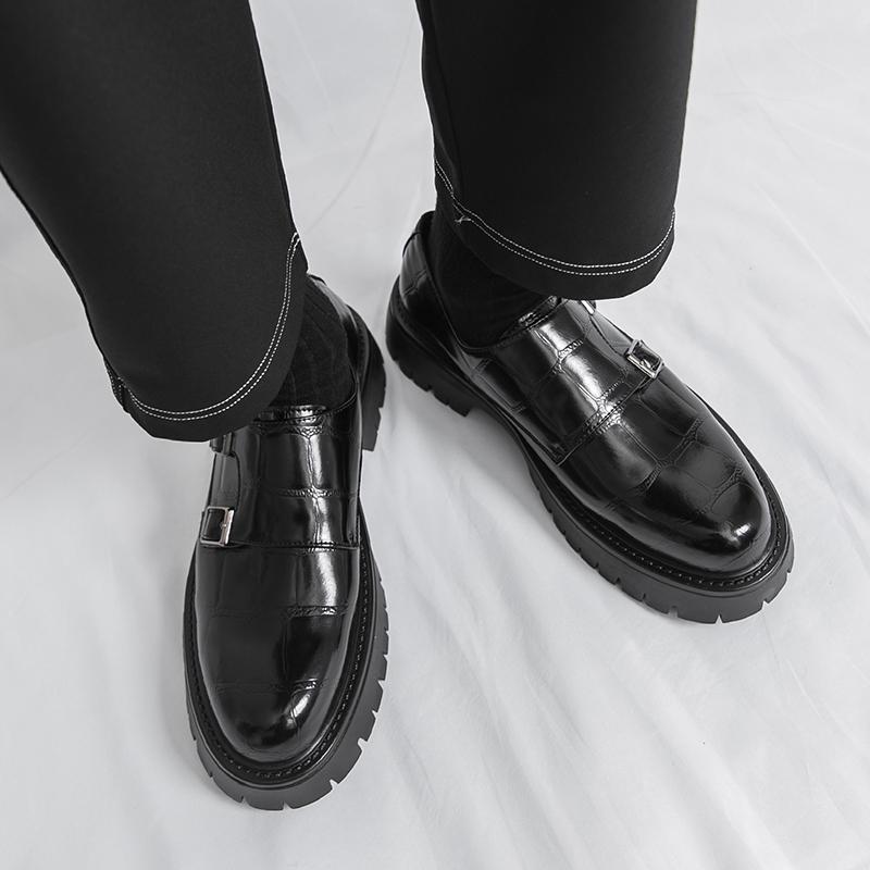 Men Platform Shoes Loafer Dress Elevator Punk monk Shoes Formal Business White Thick Sole Creepers Plus Size