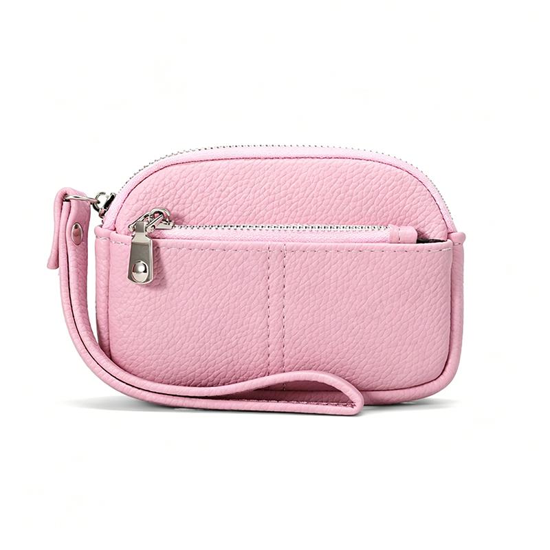 1Pcs Portable Pu Leather Women Mini Wallet Storage Bag Solid Color Students Coin Purse Large Capacity Zipper Wrist Key Bag