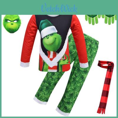 Festive Christmas Green Monster The Grinch Cosplay Pajamas Costume For Kids