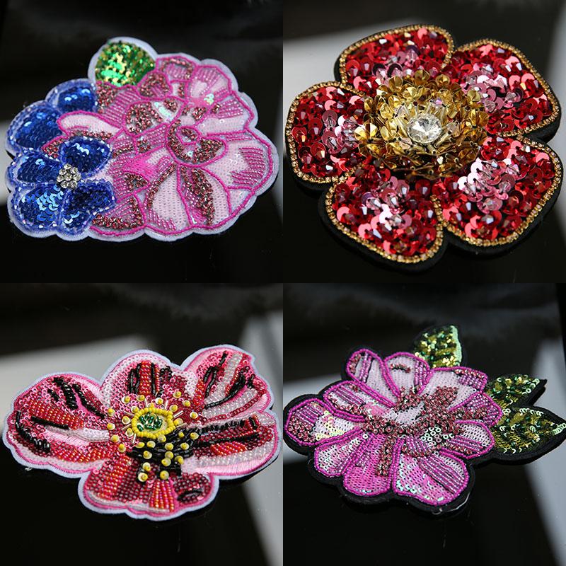 BIGflower rhinestone beaded patches perle pour coudre vetement applique sew on patches for clothes bordados para costura