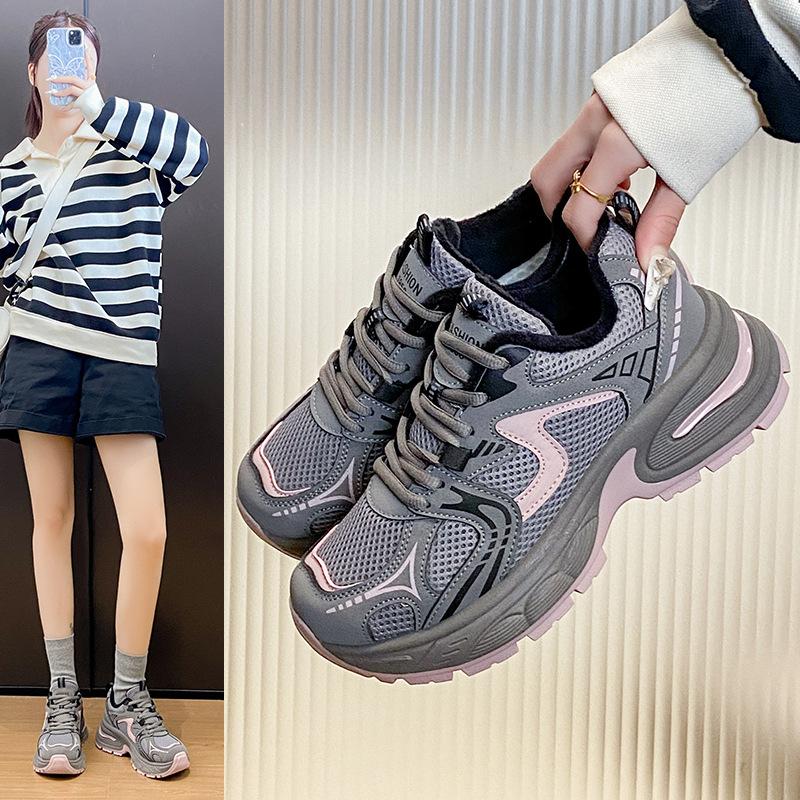 Fleece dad shoes girl, winter Korean version warm low-top sports shoes student cotton shoes ins trendy shoes