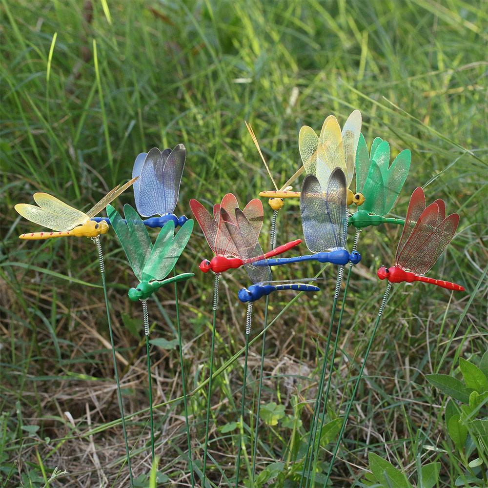 5/10PCS 3D Yard Lawn Ornament Simulation Butterfly Thin Stick With Stem Artificial Dragonfly