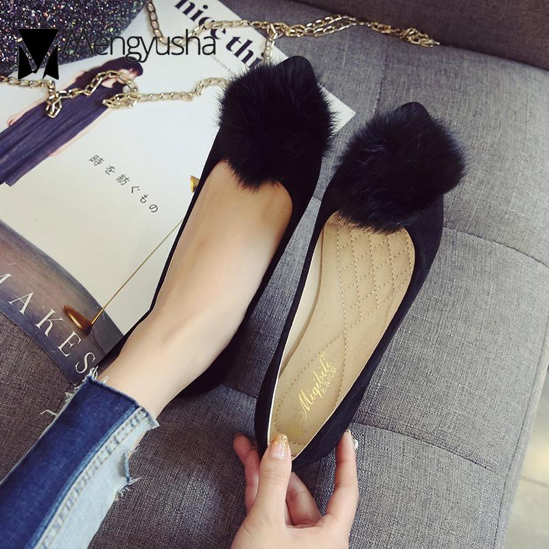 Большие размеры Помпон Меховые шарики Туфли Женские Одинарные Балетки OL Женские Туфли — фото 5